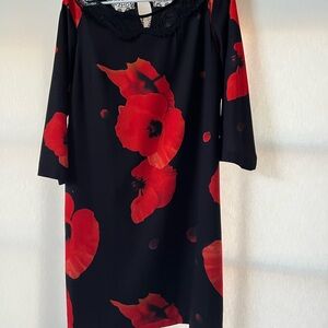 Elegant Black and Red Floral Dress